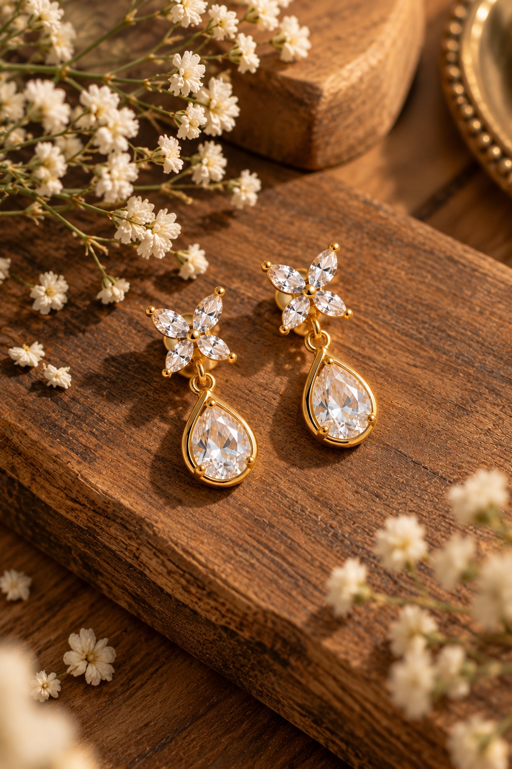 Elegant Gold Floral Drop Earrings - Image 4