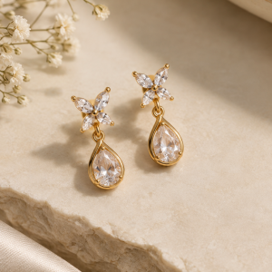 Elegant Gold Floral Drop Earrings