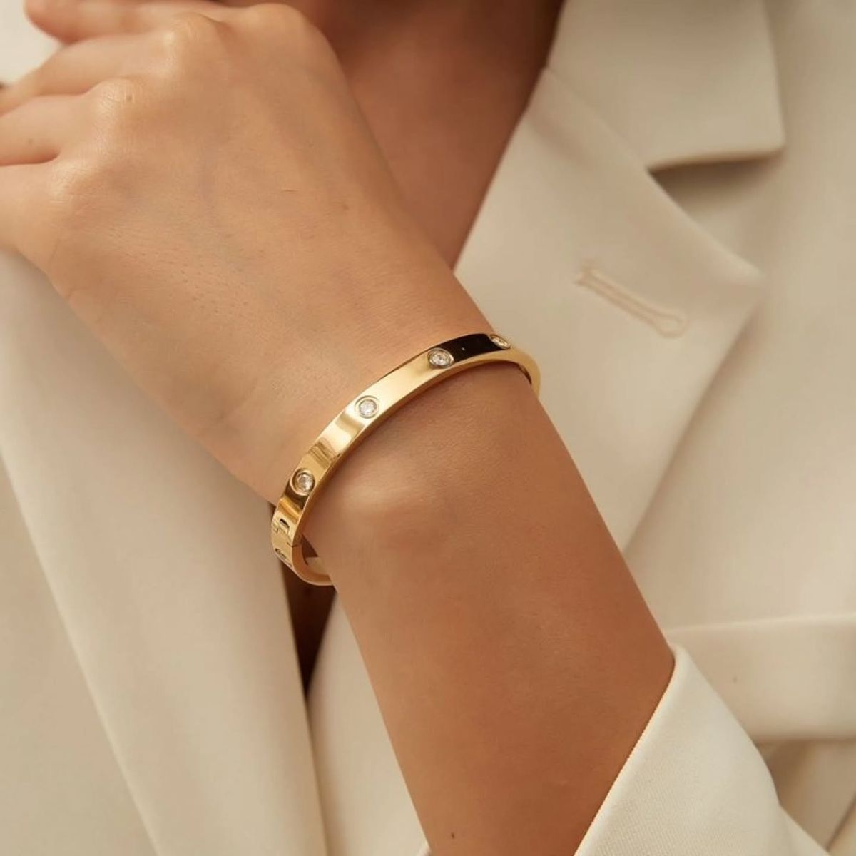 Tone Crystal Screw Bangle Bracelet - Image 4