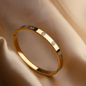Tone Crystal Screw Bangle Bracelet