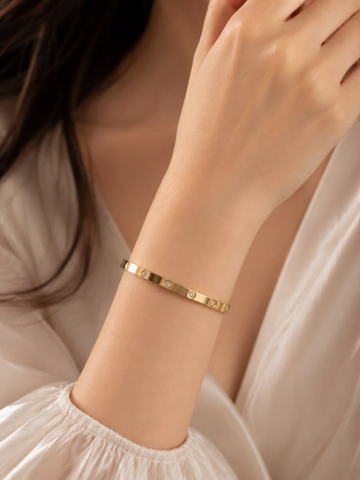 Tone Crystal Screw Bangle Bracelet - Image 2